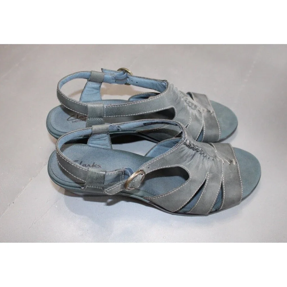 Clarks Bendables Slingback Sandals Women’s 10M Blue Gray Leather Comfort Walking